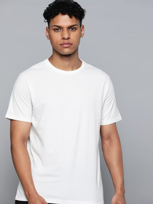 OrrganicChics Solid Men Round Neck White T-Shirt