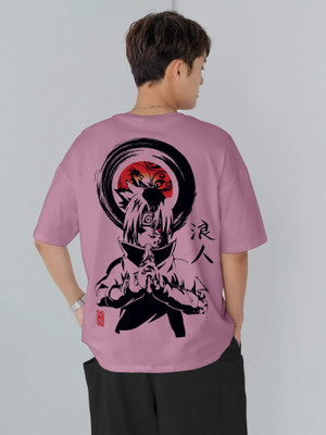 Jump Cuts Printed Men Round Neck Pink, Black T-Shirt