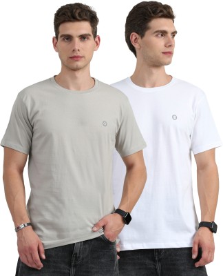 HETIRES Solid Men Round Neck White, Grey T-Shirt