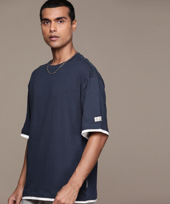 Roadster Solid Men Round Neck Blue T-Shirt