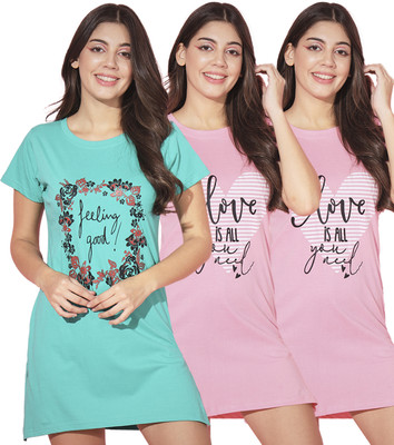 CHIC CLOSET Printed Women Round Neck Blue, Pink T-Shirt