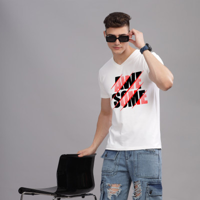 SolaceActive Graphic Print Men V Neck Reversible White T-Shirt