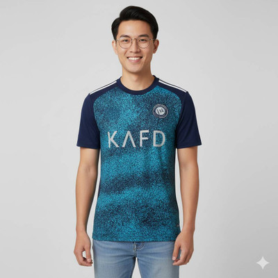 Thiva Printed Men Round Neck Blue T-Shirt
