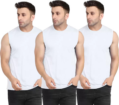 Think Tech Solid Men Round Neck White T-Shirt
