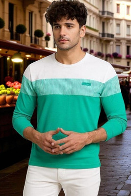 Autna Colorblock Men Round Neck Green T-Shirt