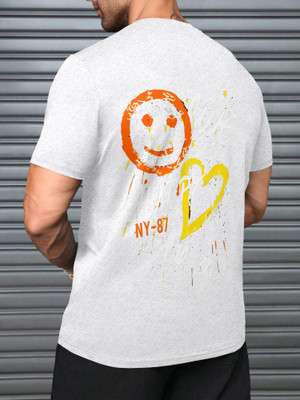 Triptee Printed Men Round Neck White T-Shirt