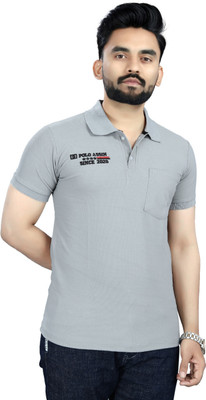 Lonaxa Printed Men Polo Neck Grey T-Shirt