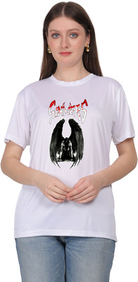 AltaModa Printed Women Round Neck White T-Shirt
