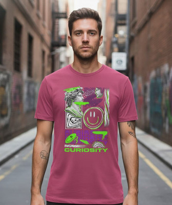 PIDAM Printed Men Round Neck Reversible Pink T-Shirt