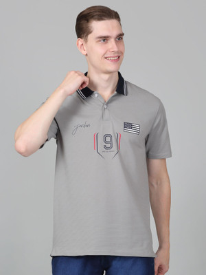 CANTABIL Printed Men Polo Neck Grey T-Shirt