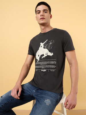 Wrangler Printed, Typography Men Round Neck Black T-Shirt