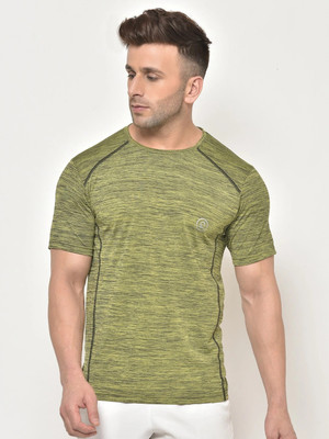 CHKOKKO Self Design Men Round Neck Green T-Shirt
