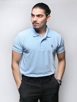 JOYKART Solid Men Polo Neck Light Blue T-Shirt