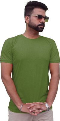 Mr Lierr Solid Men Round Neck Green T-Shirt
