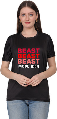 AltaModa Typography Women Round Neck Black T-Shirt