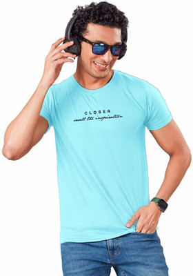 Fabc Printed Men Round Neck Light Blue T-Shirt