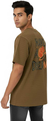 RAKOS Graphic Print Men Crew Neck Brown T-Shirt