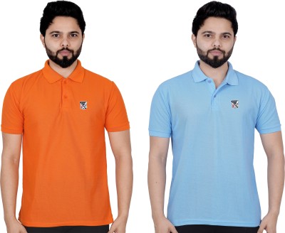 La Milano Solid Men Polo Neck Light Blue T-Shirt