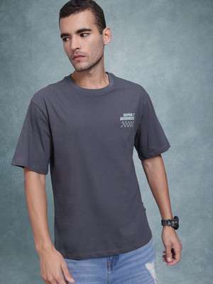 Roadster Printed Men Round Neck Grey T-Shirt
