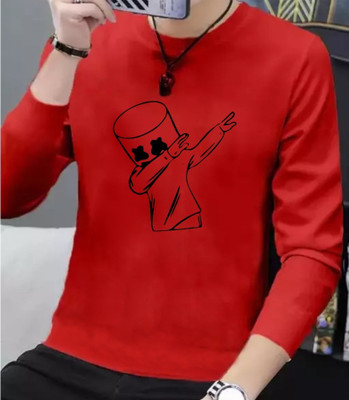 Menkovy Printed Men Round Neck Red T-Shirt