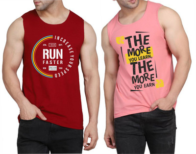 WOOSTRO Graphic Print Men Scoop Neck Maroon, Pink T-Shirt
