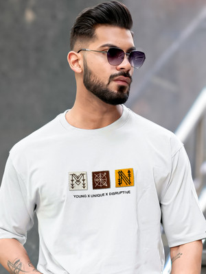 MANIAC Printed Men Round Neck White T-Shirt