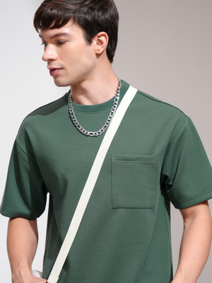 HIGHLANDER Self Design Men Round Neck Blue T-Shirt