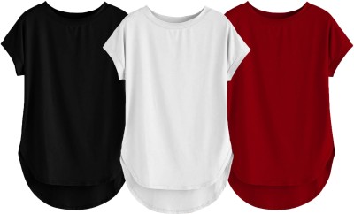 THE BLAZZE Solid Women Round Neck Multicolor T-Shirt