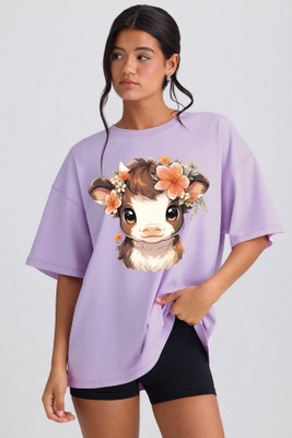 Ericia Graphic Print Women Round Neck Purple T-Shirt