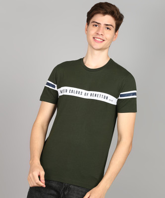 United Colors of Benetton Printed Men Round Neck Dark Green T-Shirt