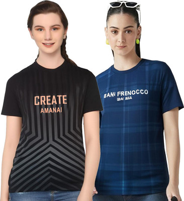 HouseOfCommon Printed Women Round Neck Multicolor T-Shirt