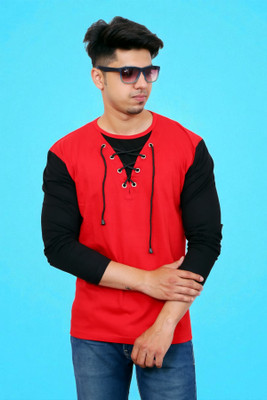 Faricon Trend Solid Men Round Neck Red T-Shirt