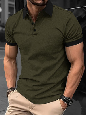 EyeBogler Solid Men Polo Neck Green T-Shirt