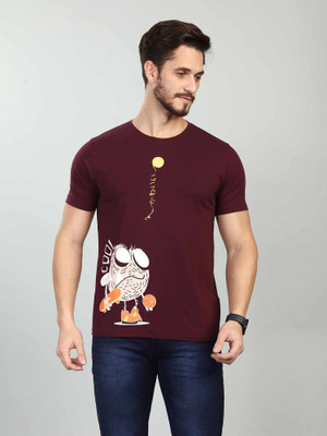 BE POSITIVE Printed Men Round Neck Purple T-Shirt