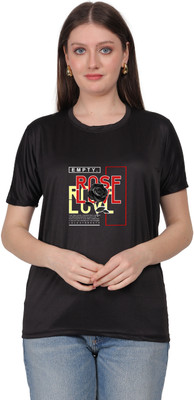 Joyfulmoments Printed Women Round Neck Black T-Shirt