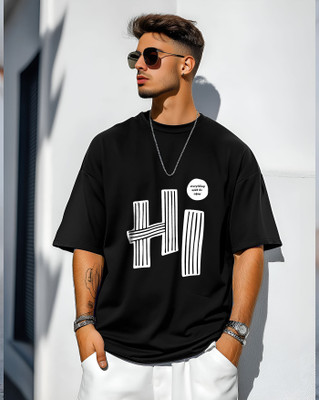 AUSK Graphic Print Men Round Neck Black T-Shirt