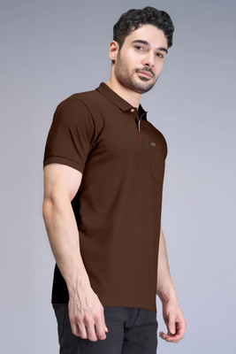 Triptee Solid Men Polo Neck Brown T-Shirt