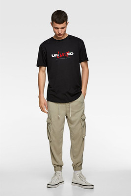 MODX Graphic Print, Typography Men Round Neck Black T-Shirt