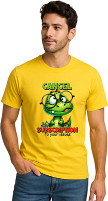 KMBCO Printed Men Round Neck Yellow T-Shirt