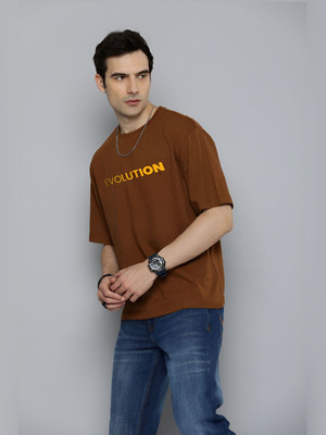 R.Code by The Roadster Life Co. Graphic Print Men Round Neck Brown T-Shirt