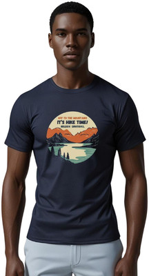 Millionemotions Graphic Print Men Round Neck Navy Blue T-Shirt