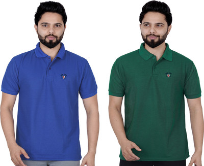 La Milano Solid Men Polo Neck Blue T-Shirt