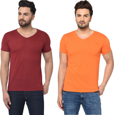 Adorbs Trend Solid Men V Neck White T-Shirt