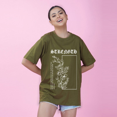 Nusyl Printed Women Round Neck Green T-Shirt