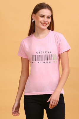HOUSEOFFASHION Printed Women Round Neck Pink T-Shirt