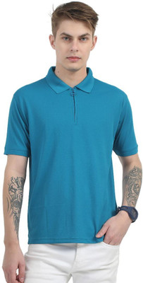 Caslay Solid Men Polo Neck Blue T-Shirt