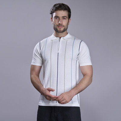 Maxzone Self Design Men Polo Neck White T-Shirt