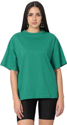 Besick Solid Women Round Neck Green T-Shirt