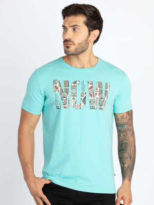 Status Quo Printed, Typography Men Round Neck Blue T-Shirt