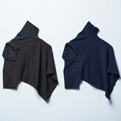 GIBBONTE Solid Men Zip Neck Black, Navy Blue T-Shirt